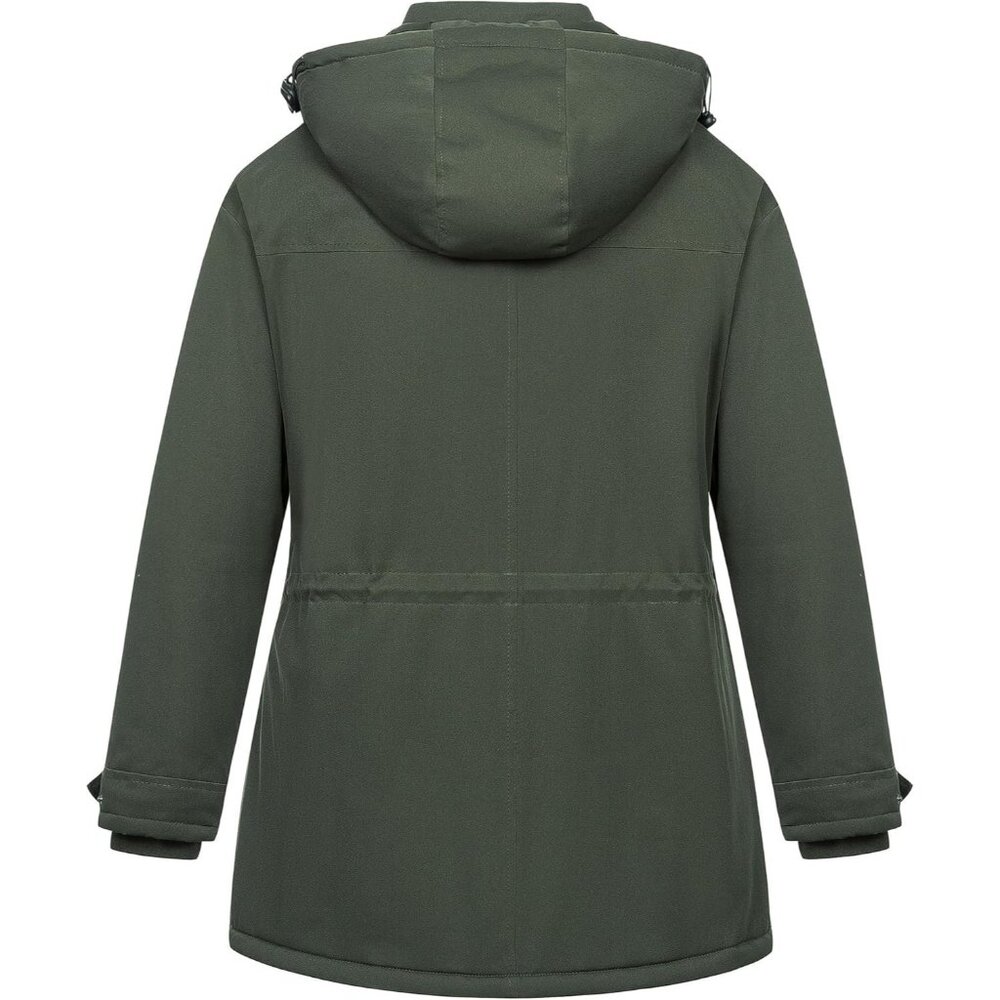 Women's Army Green Waterproof Fleece Lined Detachable Hood Jacket Coat Warm - Picture 2 of 7